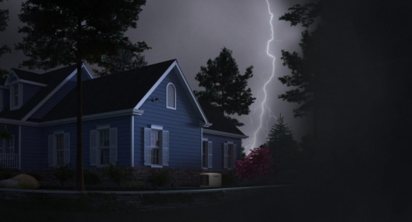 A house with lightning striking close by